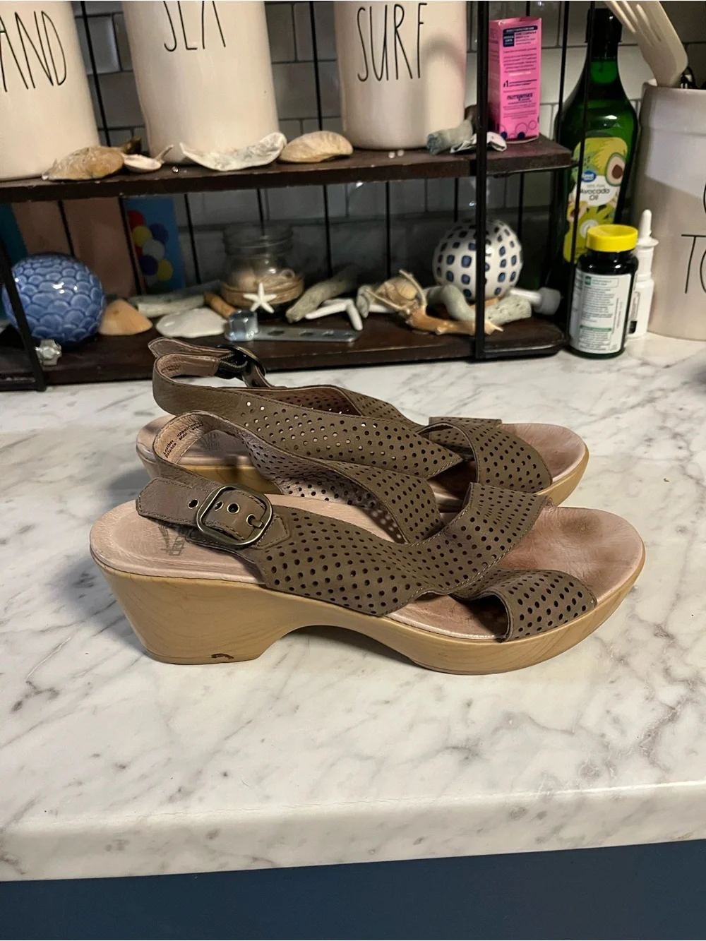 Dansko Brown Perforated Leather Wedge Sandals